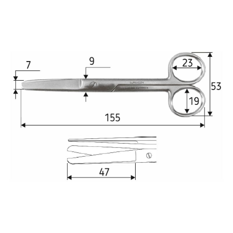 Ножиці J-22-005 хірургічні 15,5 см, тупий /тупий /прямі,